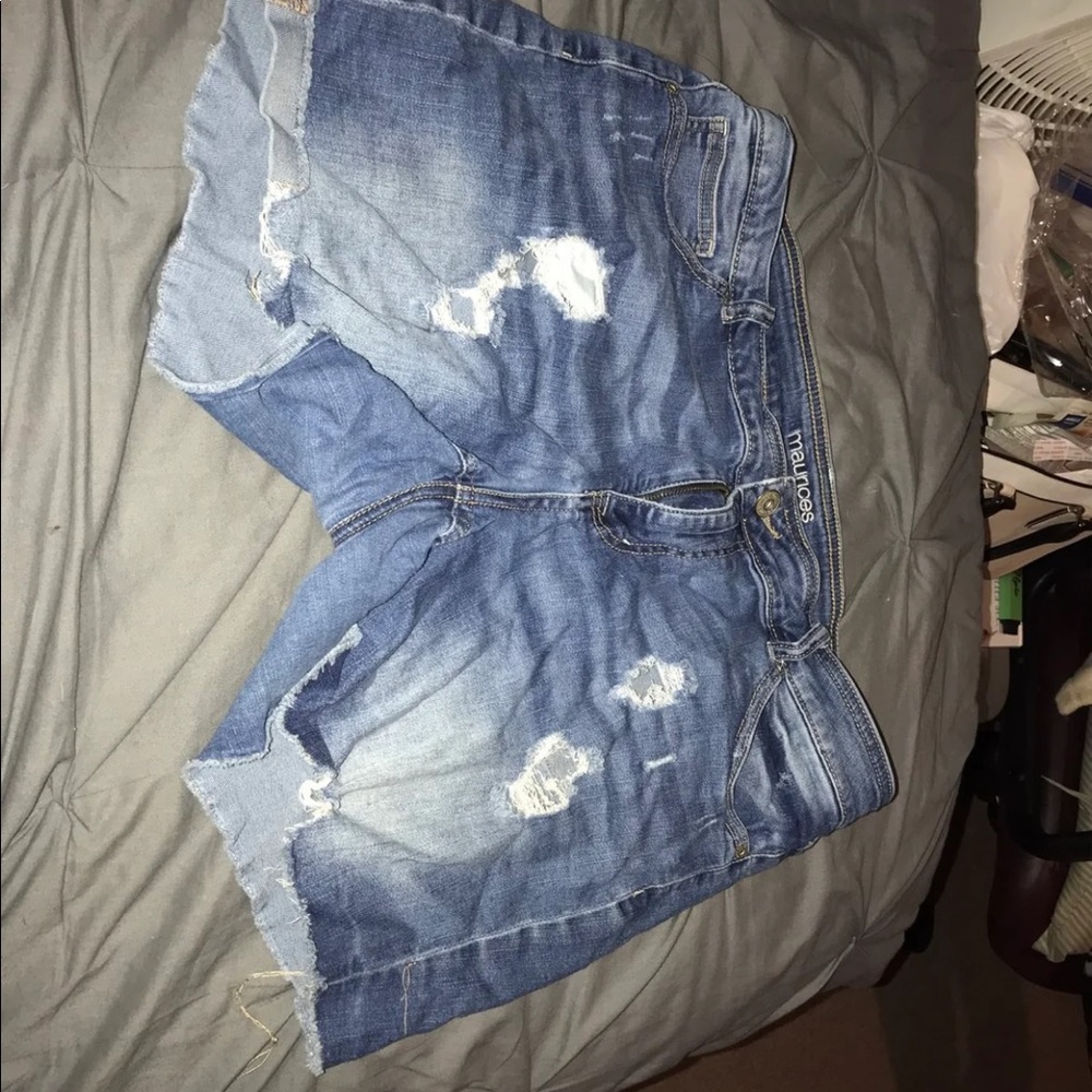 Distressed jean shorts
